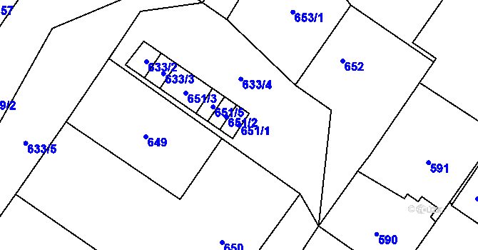 Parcela st. 651/1 v KÚ Dolní Rychnov, Katastrální mapa