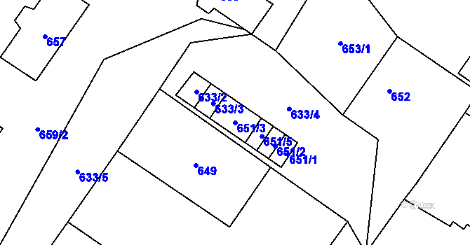 Parcela st. 651/3 v KÚ Dolní Rychnov, Katastrální mapa