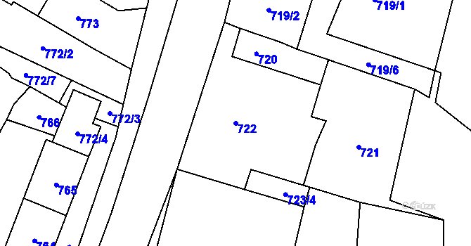Parcela st. 722 v KÚ Dolní Rychnov, Katastrální mapa