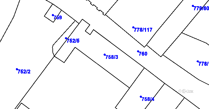 Parcela st. 758/3 v KÚ Dolní Rychnov, Katastrální mapa