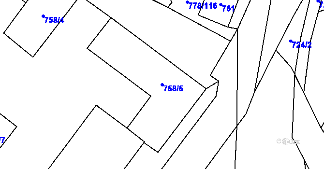 Parcela st. 758/5 v KÚ Dolní Rychnov, Katastrální mapa