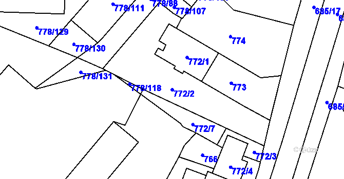 Parcela st. 772/2 v KÚ Dolní Rychnov, Katastrální mapa