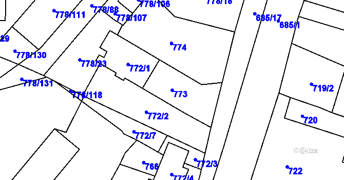 Parcela st. 773 v KÚ Dolní Rychnov, Katastrální mapa