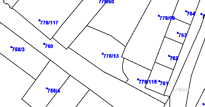 Parcela st. 778/13 v KÚ Dolní Rychnov, Katastrální mapa