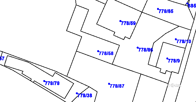 Parcela st. 778/58 v KÚ Dolní Rychnov, Katastrální mapa
