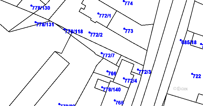 Parcela st. 772/7 v KÚ Dolní Rychnov, Katastrální mapa