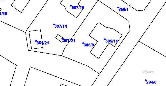 Parcela st. 305/8 v KÚ Dolní Rychnov, Katastrální mapa