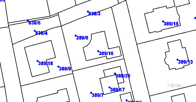 Parcela st. 389/16 v KÚ Dolní Rychnov, Katastrální mapa