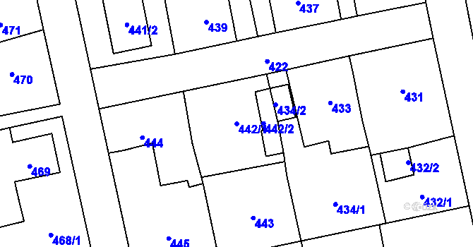 Parcela st. 442/1 v KÚ Dolní Rychnov, Katastrální mapa
