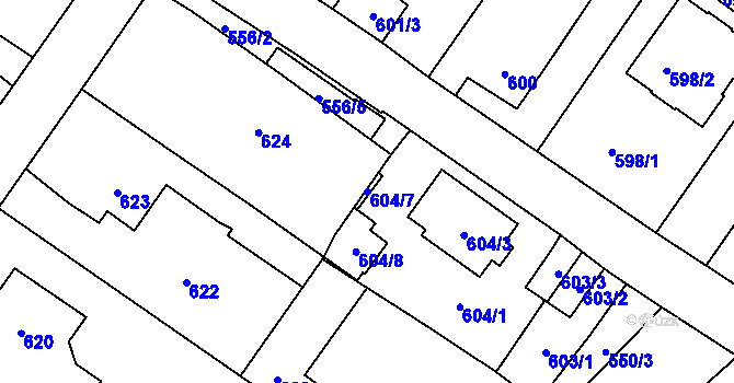 Parcela st. 604/7 v KÚ Dolní Rychnov, Katastrální mapa