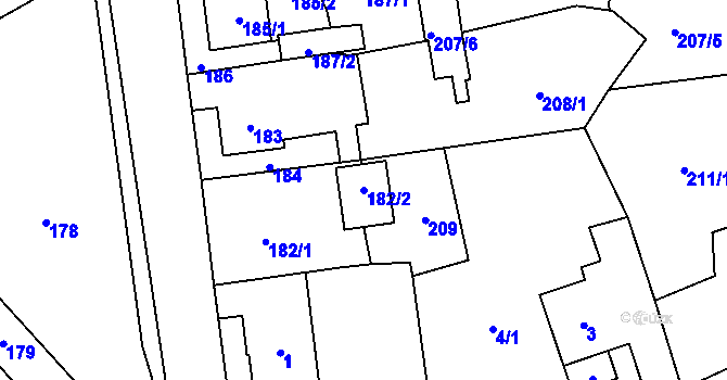 Parcela st. 182/2 v KÚ Dolní Rychnov, Katastrální mapa