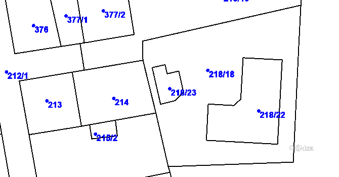 Parcela st. 218/23 v KÚ Dolní Rychnov, Katastrální mapa