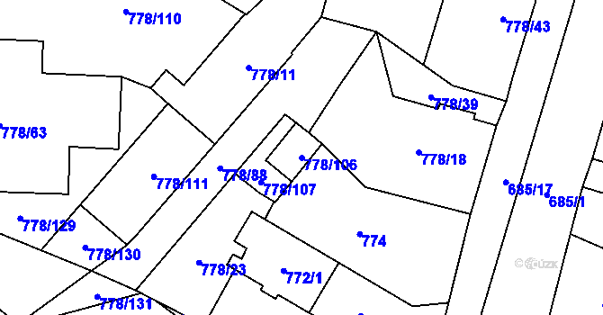 Parcela st. 778/106 v KÚ Dolní Rychnov, Katastrální mapa