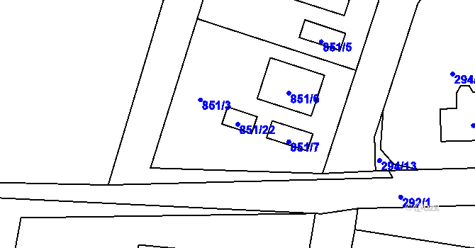 Parcela st. 851/22 v KÚ Dolní Rychnov, Katastrální mapa