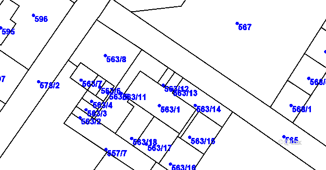 Parcela st. 563/12 v KÚ Dolní Rychnov, Katastrální mapa