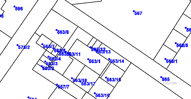 Parcela st. 563/13 v KÚ Dolní Rychnov, Katastrální mapa
