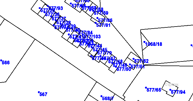 Parcela st. 577/79 v KÚ Dolní Rychnov, Katastrální mapa
