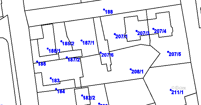 Parcela st. 207/6 v KÚ Dolní Rychnov, Katastrální mapa