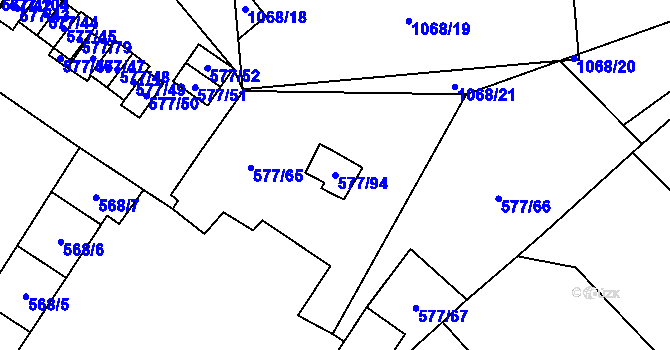 Parcela st. 577/94 v KÚ Dolní Rychnov, Katastrální mapa
