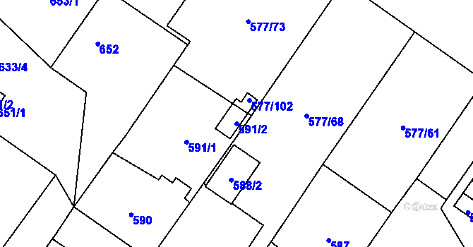 Parcela st. 591/2 v KÚ Dolní Rychnov, Katastrální mapa