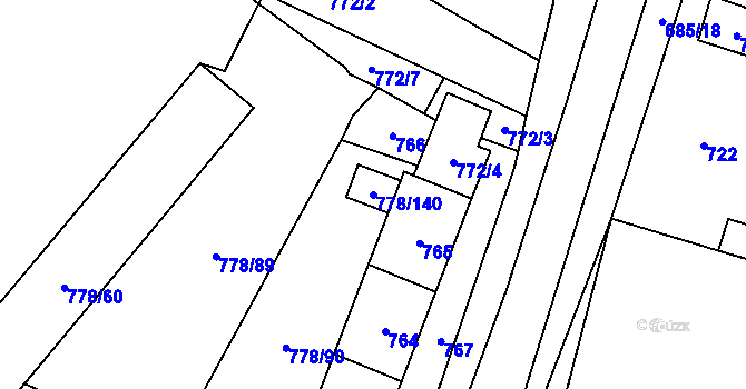 Parcela st. 778/140 v KÚ Dolní Rychnov, Katastrální mapa