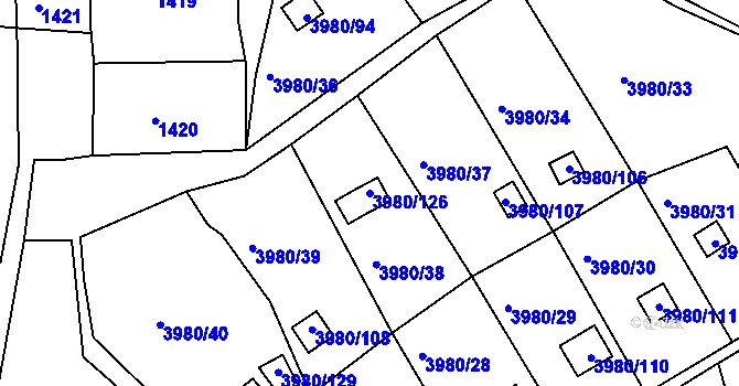 Parcela st. 3980/126 v KÚ Těšovice, Katastrální mapa