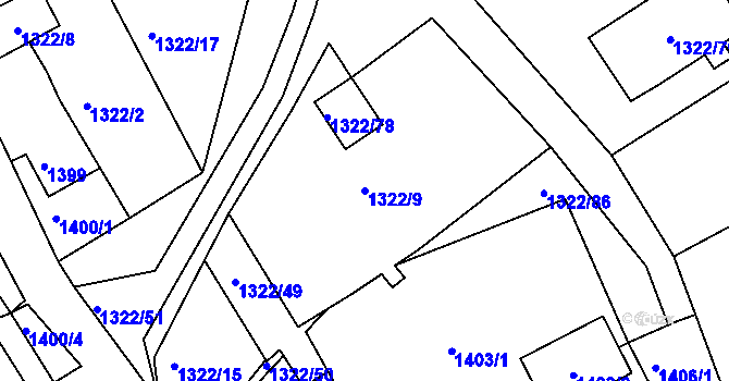 Parcela st. 1322/9 v KÚ Těšovice, Katastrální mapa