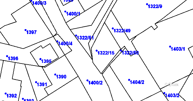 Parcela st. 1322/15 v KÚ Těšovice, Katastrální mapa