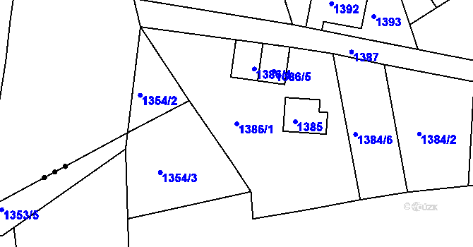 Parcela st. 1386/1 v KÚ Těšovice, Katastrální mapa