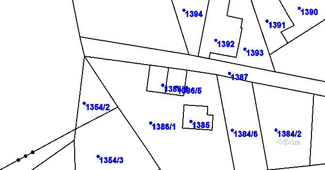 Parcela st. 1386/4 v KÚ Těšovice, Katastrální mapa
