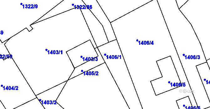 Parcela st. 1406/1 v KÚ Těšovice, Katastrální mapa