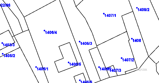 Parcela st. 1406/3 v KÚ Těšovice, Katastrální mapa