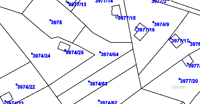 Parcela st. 3974/64 v KÚ Těšovice, Katastrální mapa