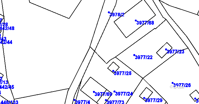 Parcela st. 3977/3 v KÚ Těšovice, Katastrální mapa