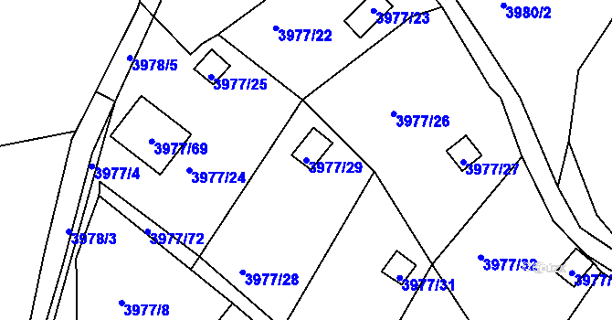 Parcela st. 3977/29 v KÚ Těšovice, Katastrální mapa