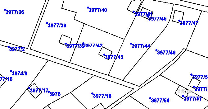 Parcela st. 3977/43 v KÚ Těšovice, Katastrální mapa
