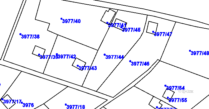 Parcela st. 3977/44 v KÚ Těšovice, Katastrální mapa
