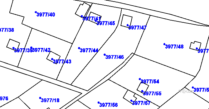 Parcela st. 3977/46 v KÚ Těšovice, Katastrální mapa