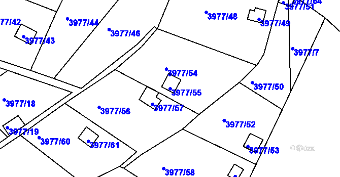 Parcela st. 3977/55 v KÚ Těšovice, Katastrální mapa