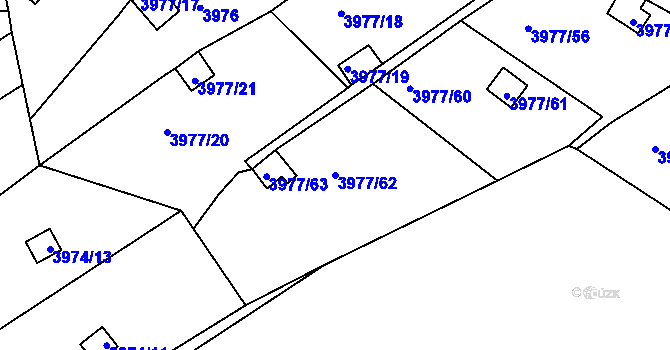 Parcela st. 3977/62 v KÚ Těšovice, Katastrální mapa
