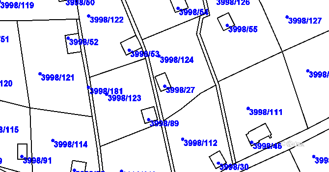 Parcela st. 3998/27 v KÚ Těšovice, Katastrální mapa