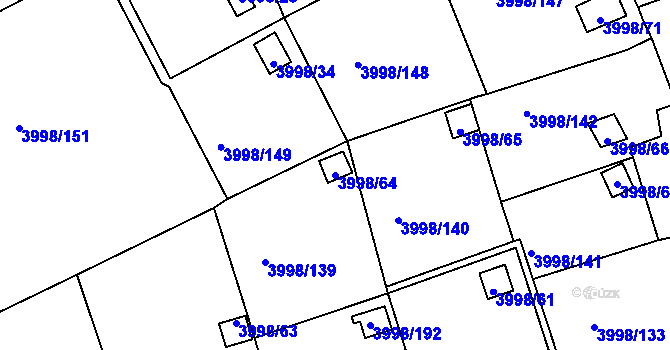 Parcela st. 3998/64 v KÚ Těšovice, Katastrální mapa