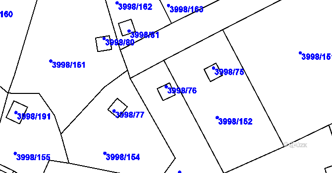 Parcela st. 3998/76 v KÚ Těšovice, Katastrální mapa