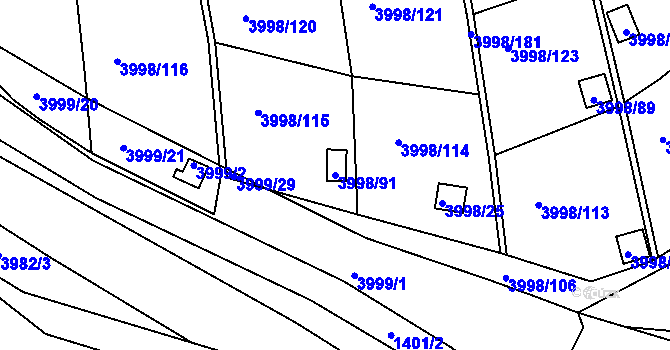 Parcela st. 3998/91 v KÚ Těšovice, Katastrální mapa
