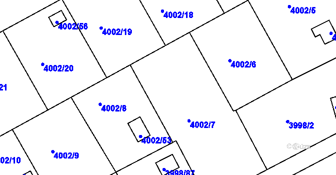 Parcela st. 4002/7 v KÚ Těšovice, Katastrální mapa