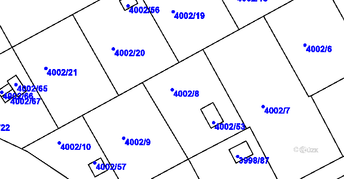 Parcela st. 4002/8 v KÚ Těšovice, Katastrální mapa