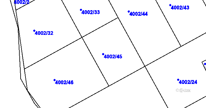 Parcela st. 4002/45 v KÚ Těšovice, Katastrální mapa