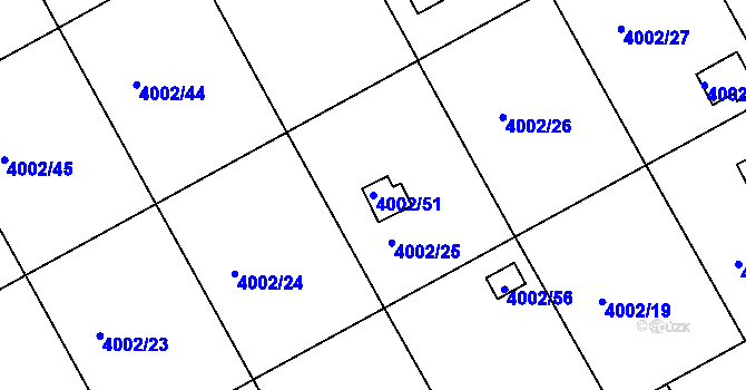 Parcela st. 4002/51 v KÚ Těšovice, Katastrální mapa