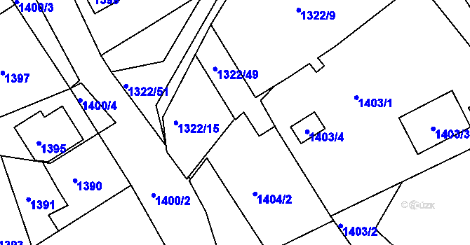Parcela st. 1322/50 v KÚ Těšovice, Katastrální mapa