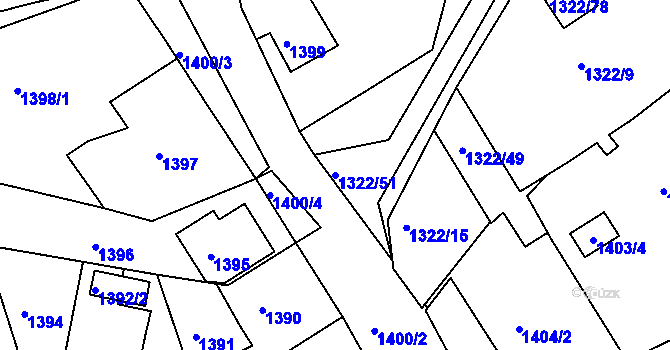 Parcela st. 1322/51 v KÚ Těšovice, Katastrální mapa